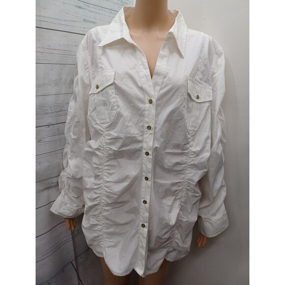 Cato Sportwear Collared Top Womens White Long Sleeve Sz 26/28W - Picture 1 of 11